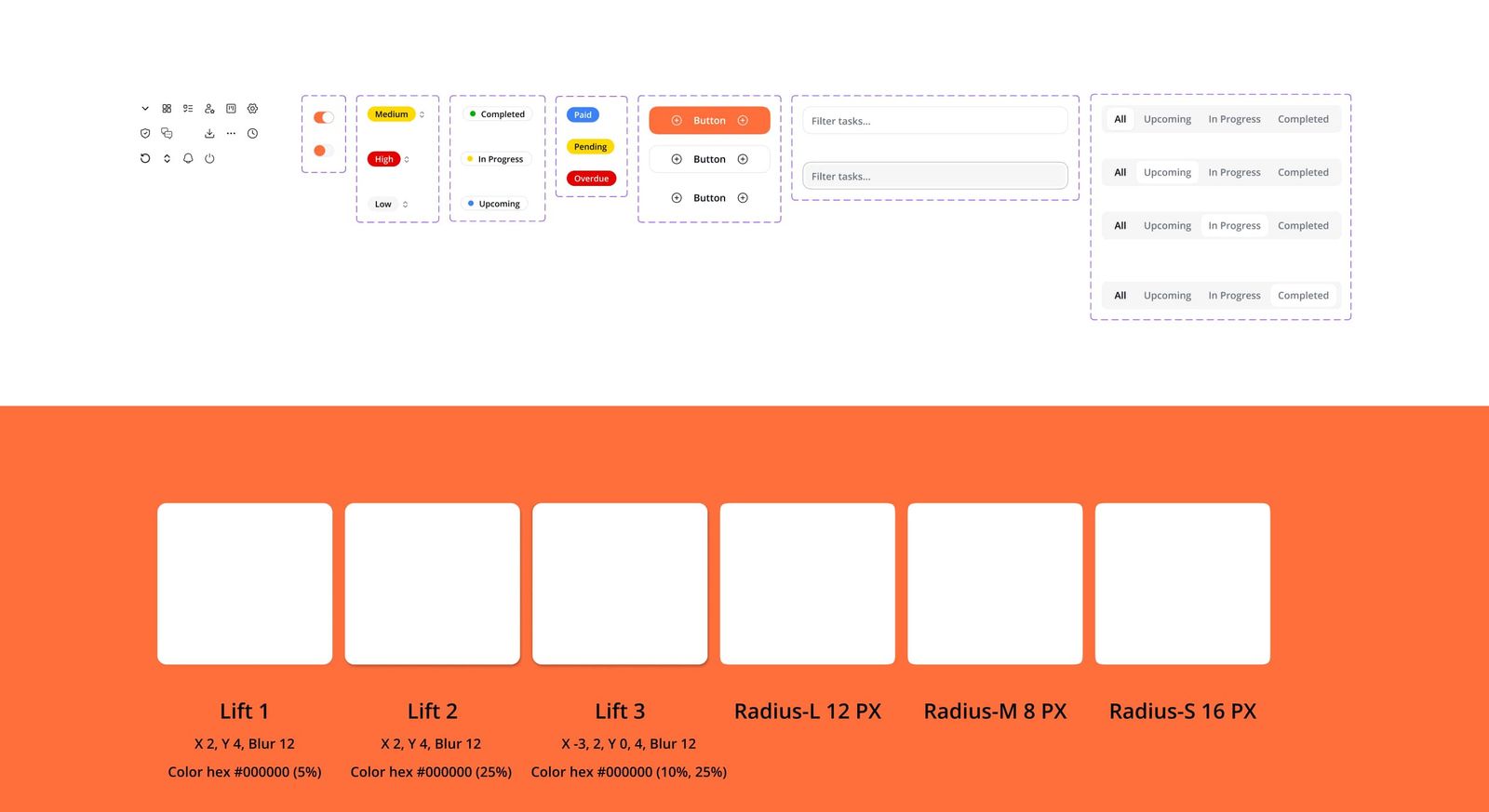 Components, elevation, and corner-radius tokens — Client Management Web App case study