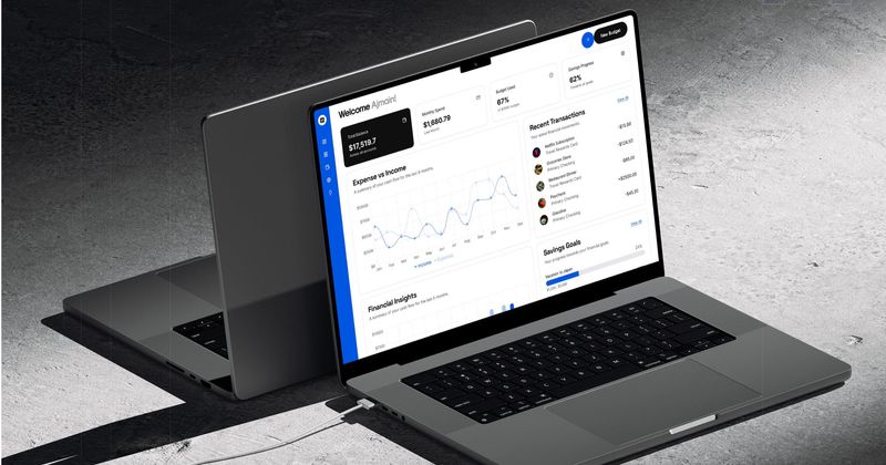 Finance dashboard with revenue charts and balances
